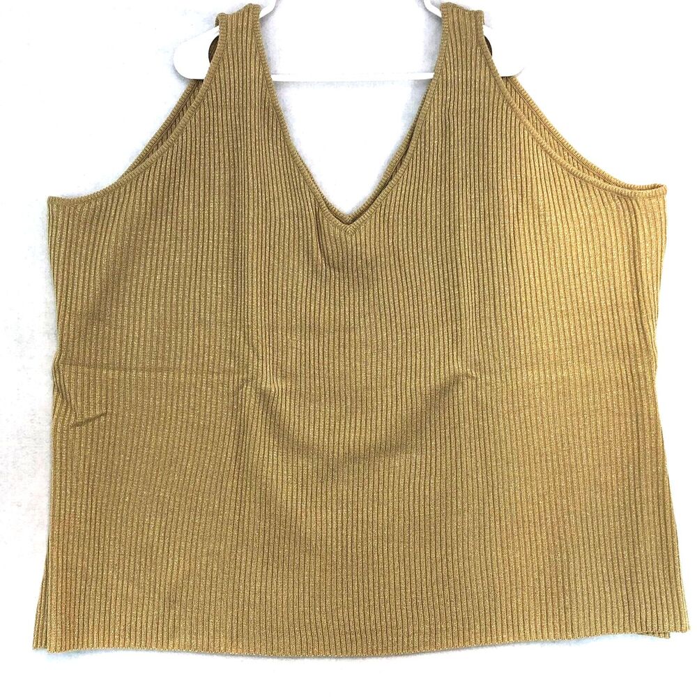 Roaman's Top Shell Womens Plus Sz 4X Gold Glitter Knit Sleeveless NOS Vintage